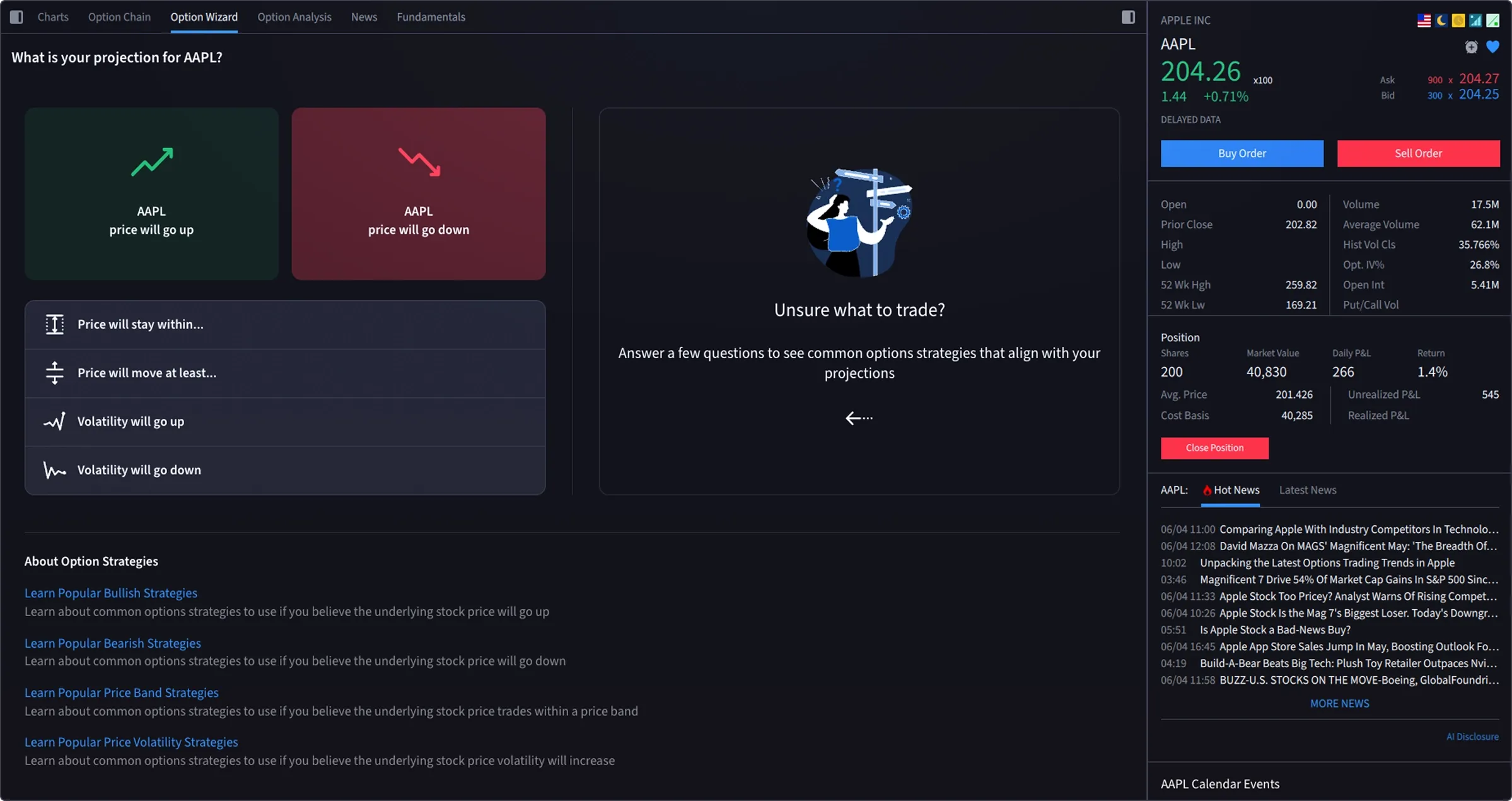 Assistente de opções do IBKR Desktop