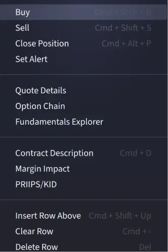 Clique na lista de observação do IBKR Desktop com o botão direito do mouse